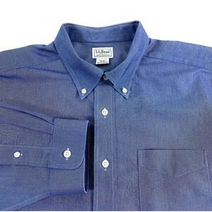 LL Bean Men's Wrinkle Free Traditional Fit Blue Classic Oxford Dress Shirt 18-35